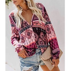 VICI Western Deep V Printed Blouse Size Small